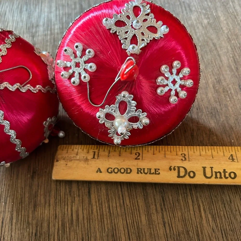 Vintage Red Satin Handmade Pushpin Ornaments